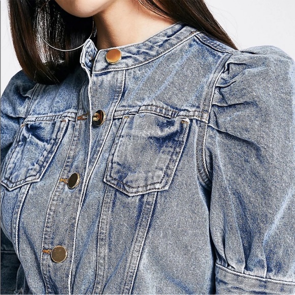 NEW River Island Denim Puff Sleeve Button Down Belted Mini Dress US Size 16 NWT - Picture 6 of 9